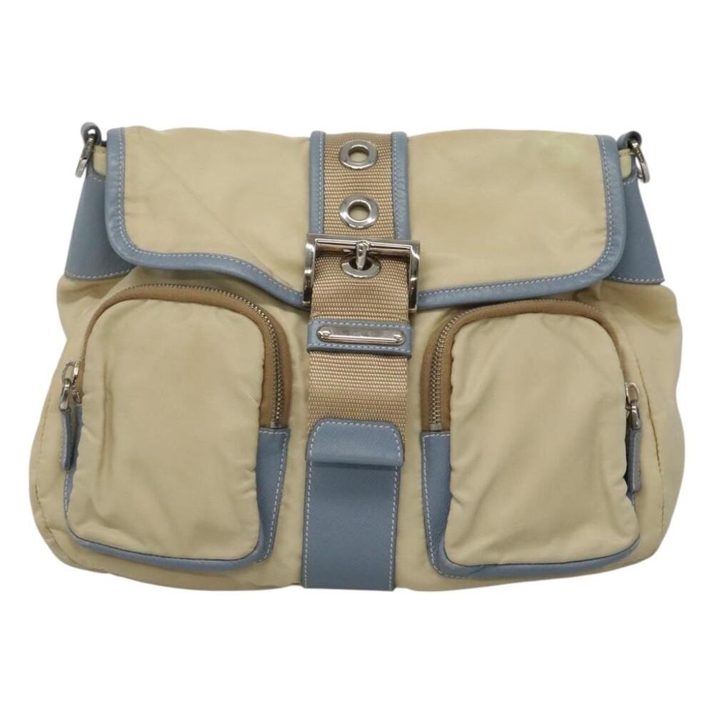 Prada Nylon Leather Shoulder Bag Beige